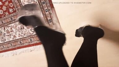 crossdresser in tights and stripper high heels - 9 image