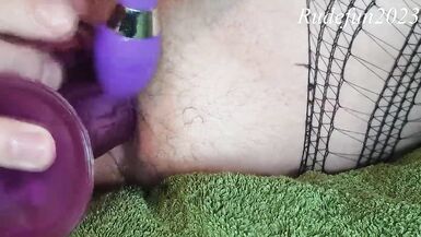 Sexy shemale in lingerie anal invasion - double penetration toys and own cock - 11 image