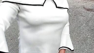 Amateur crossdresser Kellycd2022 sexy milf masturbating her sissy gurl cock in stockings and heels in her car on the chase - 12 image