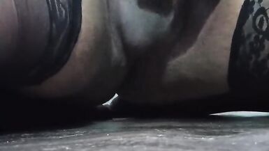 Jerking my tiny cock in stockings