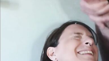 Trans beauty enjoys cum shots all around - 15 image