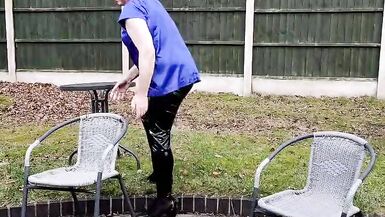 TV cumslut Nottstvslut in the garden satin blouse and tight pvc leggings - 5 image