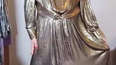 UK slut Nottstvslut in gold metallic dress - 1 image