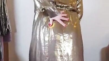 UK slut Nottstvslut in gold metallic dress - 11 image
