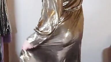 UK slut Nottstvslut in gold metallic dress - 12 image