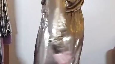 UK slut Nottstvslut in gold metallic dress - 13 image