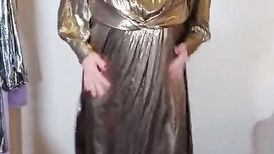 UK slut Nottstvslut in gold metallic dress - 15 image