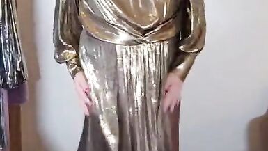 UK slut Nottstvslut in gold metallic dress - 2 image