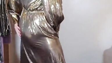 UK slut Nottstvslut in gold metallic dress - 3 image