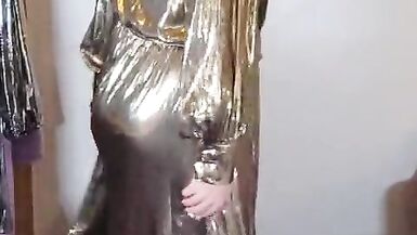 UK slut Nottstvslut in gold metallic dress