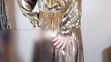 UK slut Nottstvslut in gold metallic dress - 6 image