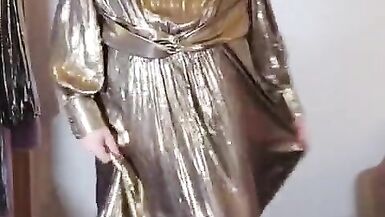 UK slut Nottstvslut in gold metallic dress - 7 image