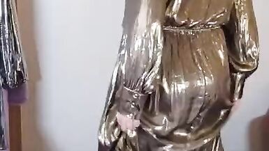 UK slut Nottstvslut in gold metallic dress - 9 image