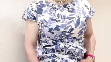 Matured cross dresser wearing a blonde wig and masturbated in a rest room