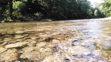 Sexy t-girl swimming in mountain river and wetting teal summer dress ... - 14 image