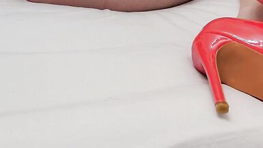 Small dick femboy sissy crossdresser in plays with limp clitty in heels and a skirt - 10 image