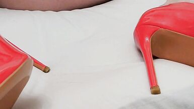 Small dick femboy sissy crossdresser in plays with limp clitty in heels and a skirt - 11 image