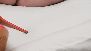 Small dick femboy sissy crossdresser in plays with limp clitty in heels and a skirt - 14 image