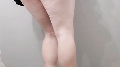 Small dick femboy sissy crossdresser in plays with limp clitty in heels and a skirt - 3 image