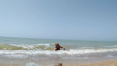 Sexy Lexy swimming nude in the sea on the beach, flirting, posing, playing with water and enjoying sun&sea! - 2 image