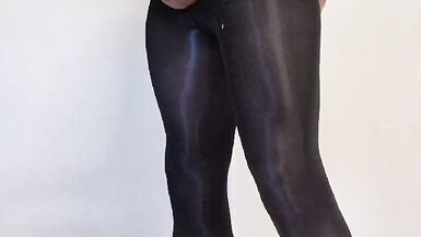 Tgirl Mastubating her Big Cock in Pantyhose, Huge CUMLOAD over nylons - 13 image