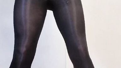 Tgirl Mastubating her Big Cock in Pantyhose, Huge CUMLOAD over nylons - 15 image