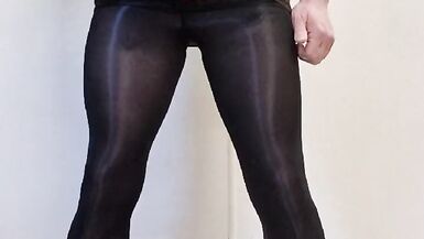 Tgirl Mastubating her Big Cock in Pantyhose, Huge CUMLOAD over nylons - 2 image