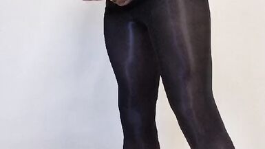 Tgirl Mastubating her Big Cock in Pantyhose, Huge CUMLOAD over nylons - 6 image