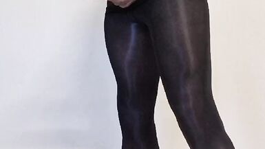 Tgirl Mastubating her Big Cock in Pantyhose, Huge CUMLOAD over nylons - 7 image