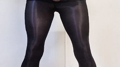 Tgirl Mastubating her Big Cock in Pantyhose, Huge CUMLOAD over nylons - 8 image