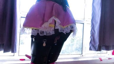 Locked Sissy Maid Cleans Window - 10 image