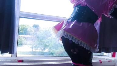 Locked Sissy Maid Cleans Window - 12 image
