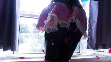 Locked Sissy Maid Cleans Window - 3 image