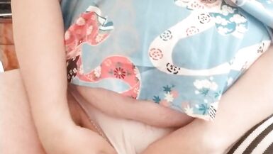 Sissy Aleksa jercing her small dick in china dress and cum - 8 image