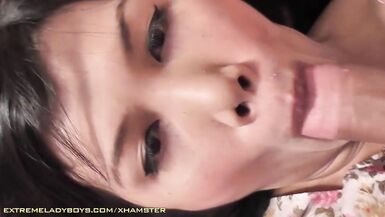 Redhead ladyboy in pink panties gets her small cock sucked - 3 image