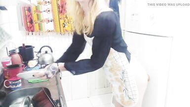 Sissy Aniya - Shemale Housewife Fucking the Dildo While Washing Dishes