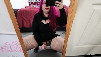 Hot Tranny Jerks Off In A Mirror - 8 image