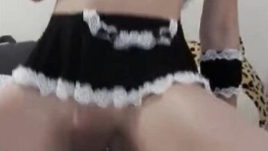 LadyBoy dressed as a maid sitting her hot ass on thick rubber dick - 7 image