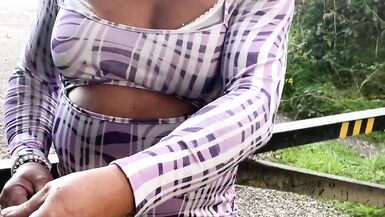 Amateur crossdresser Kellycd2022 sexy milf peeing and masturbating in sexy white panties and pantyhose out in the woods - 7 image