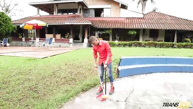 Shemale Jacks Big Cock then gets sucked - 2 image