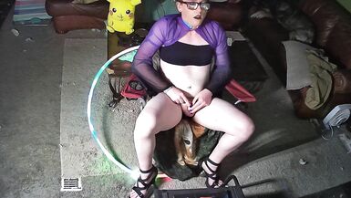 sissy pushes vibrator into inverted cock