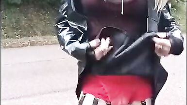 Crossdress in public in leather outfit part 1 - 11 image