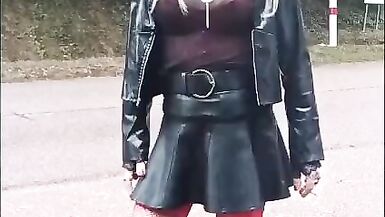 Crossdress in public in leather outfit part 1 - 15 image