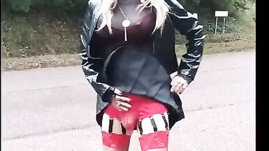 Crossdress in public in leather outfit part 1 - 7 image