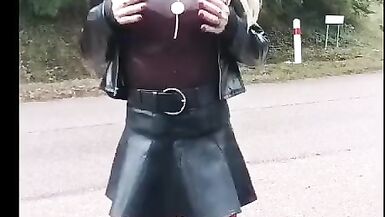 Crossdress in public in leather outfit part 1 - 9 image