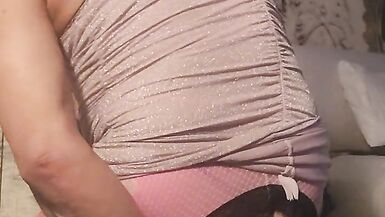 Crossdressing sissy taken a fat 10 incher. Cum on cock and ducks it clean them fucks herself to another orgasm - 5 image