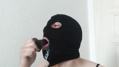 deep throat with dildo then cumshot