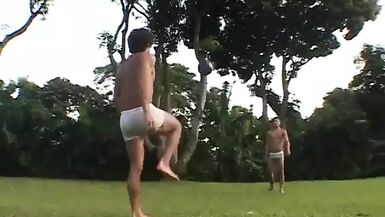 Babe with cute butt sucks three cocks - 1 image