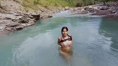 TS Angelique - Hard cum in a tropical river - 7 image