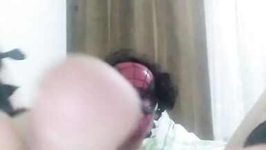 Femboy shows her ass with her feet - 12 image